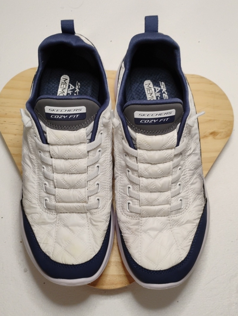 Skechers Cozy Fit Men’s White & Navy Athletic Slip-On Sneakers